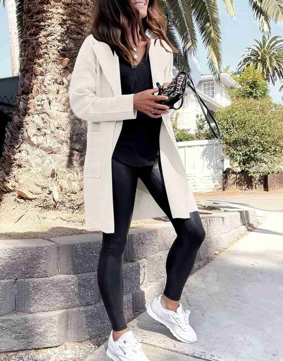 ANRABESS Damen Strickjacke mit offenem Vorderteil, Langarm, Revers, lässig, einfarbig, edel, Pullover-Jacke