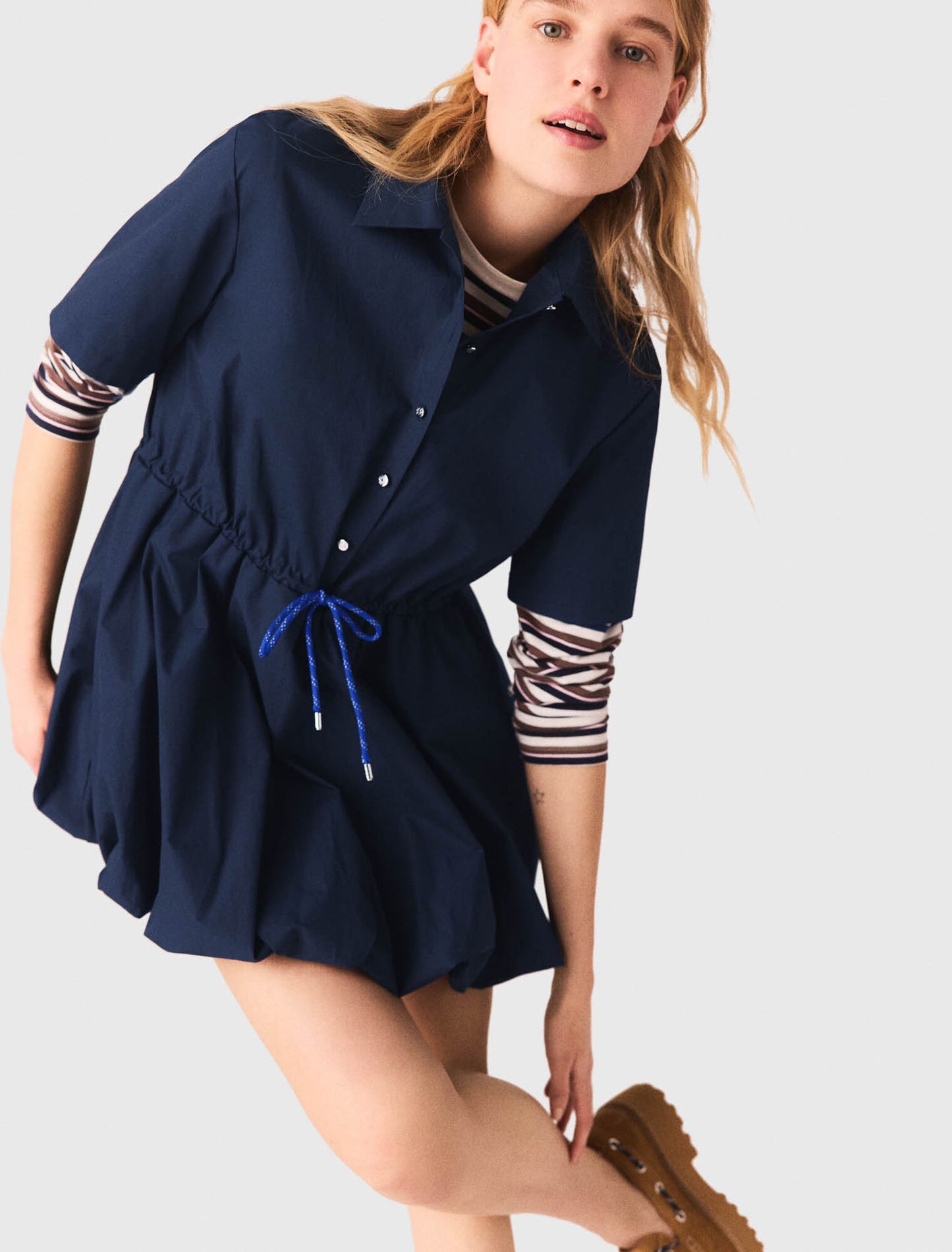 Short-sleeved cotton bubble dress