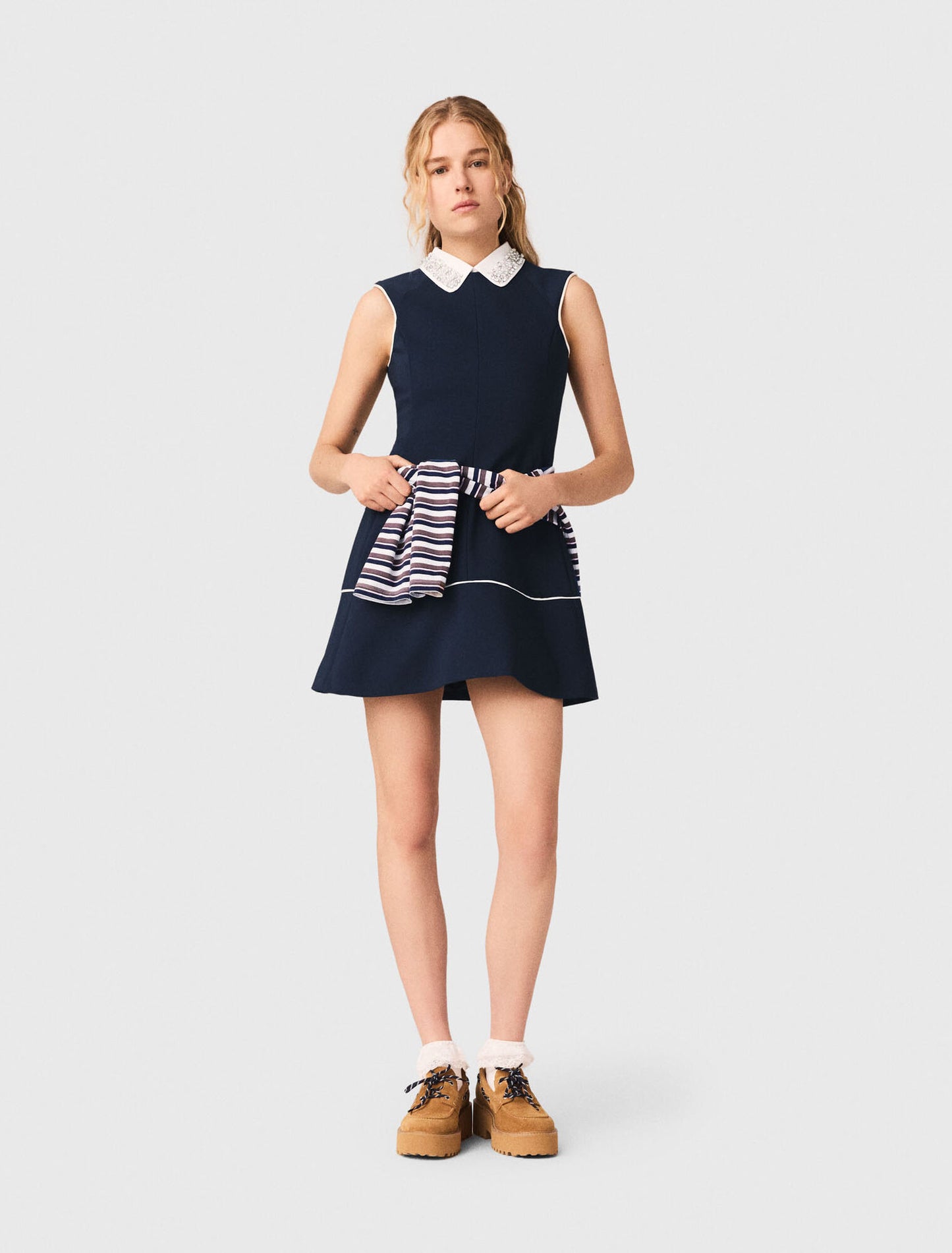 Flared dress with contrast trim