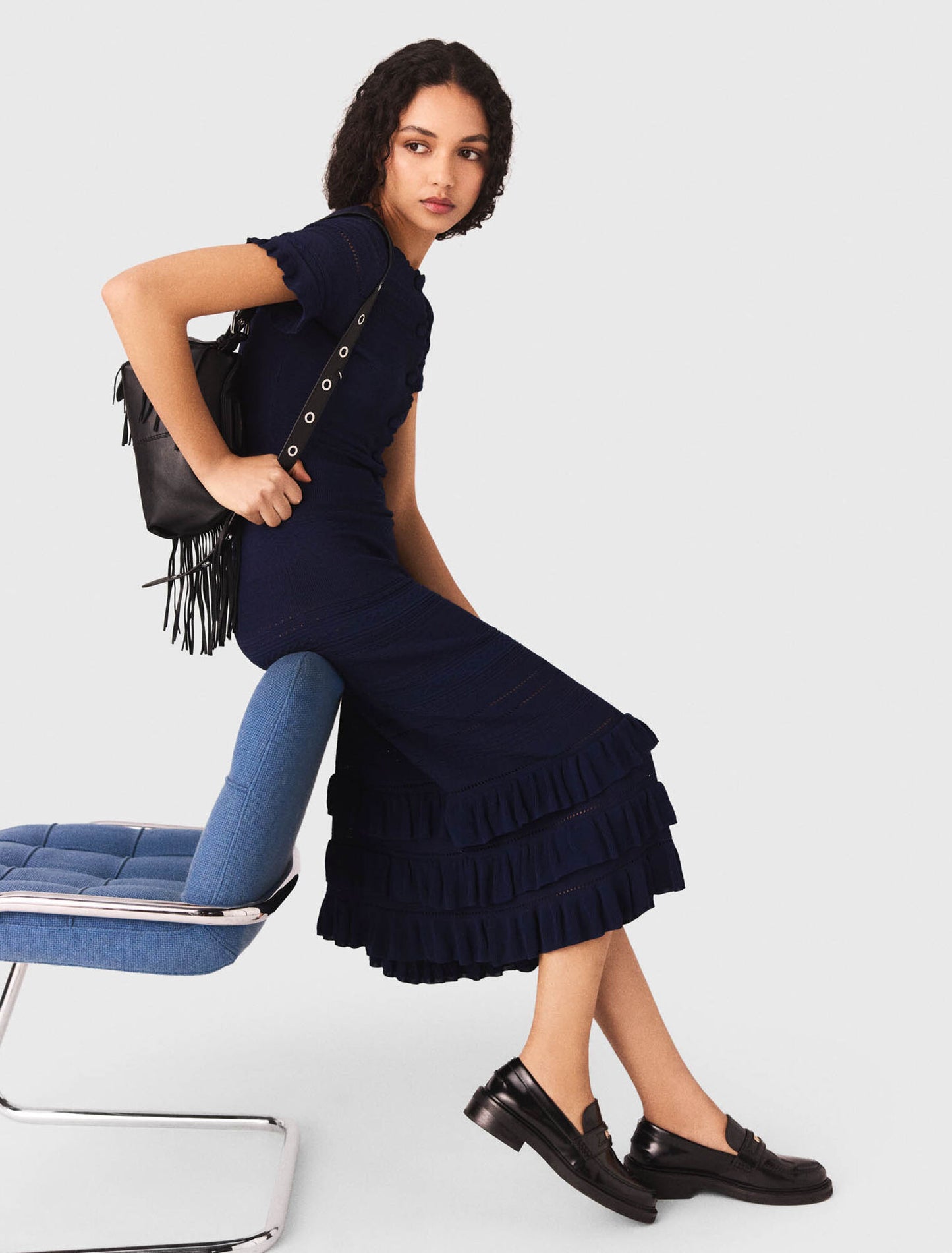 Knit maxi dress with ruffles