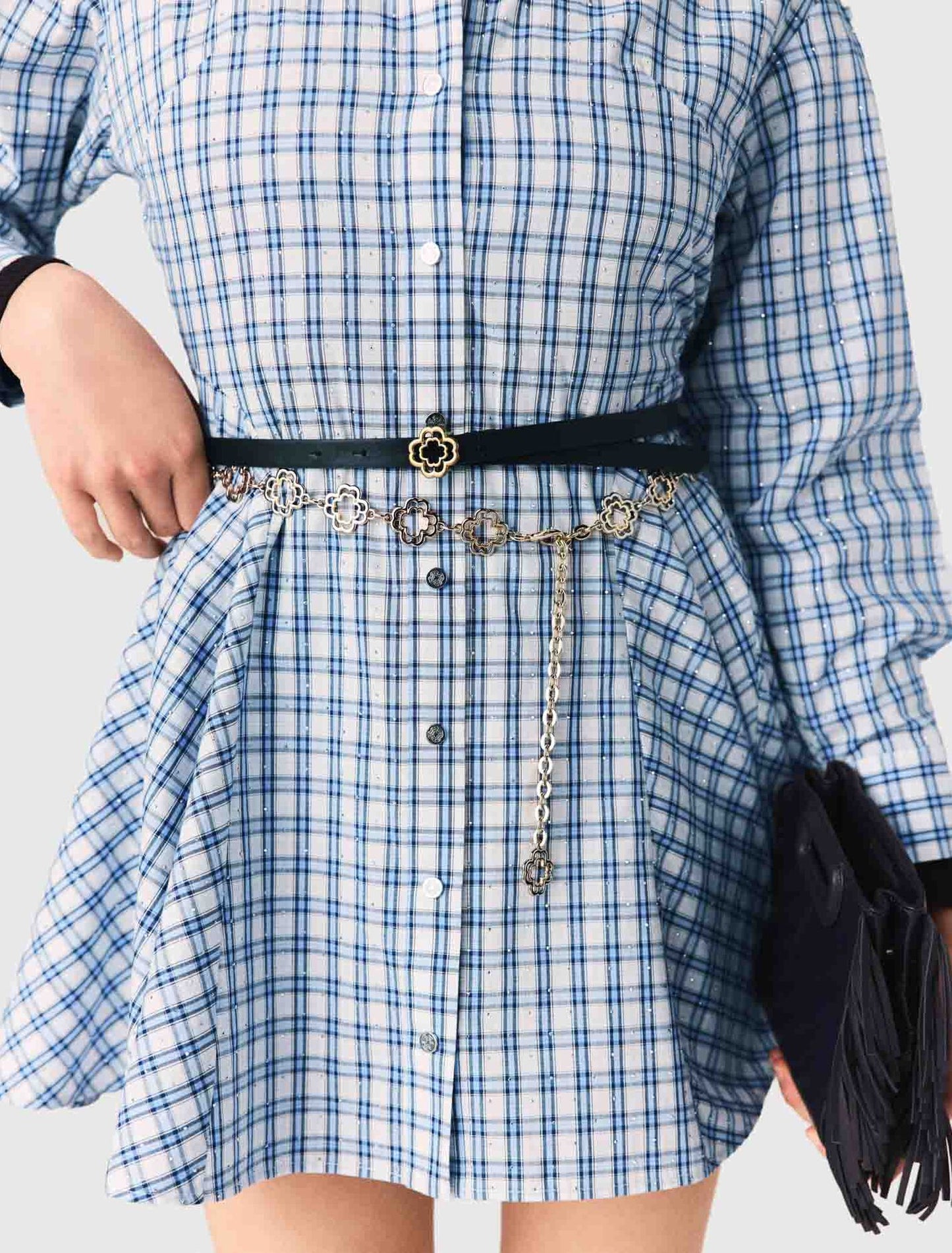 Rhinestone-trim cotton shirt dress