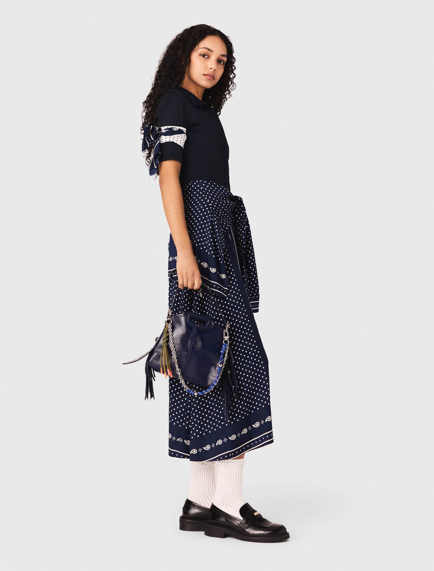 Patterned mixed-material dress
