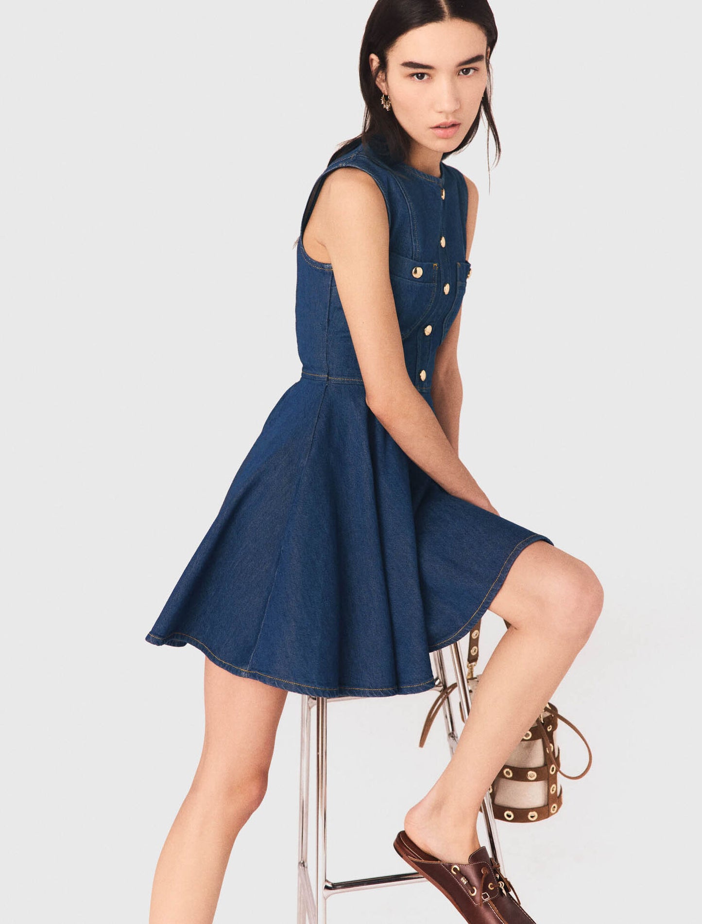 Short flared denim dress