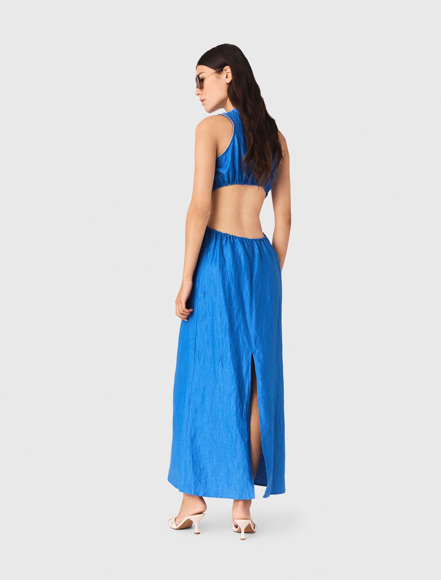 Backless Linen-Blend Midi Dress