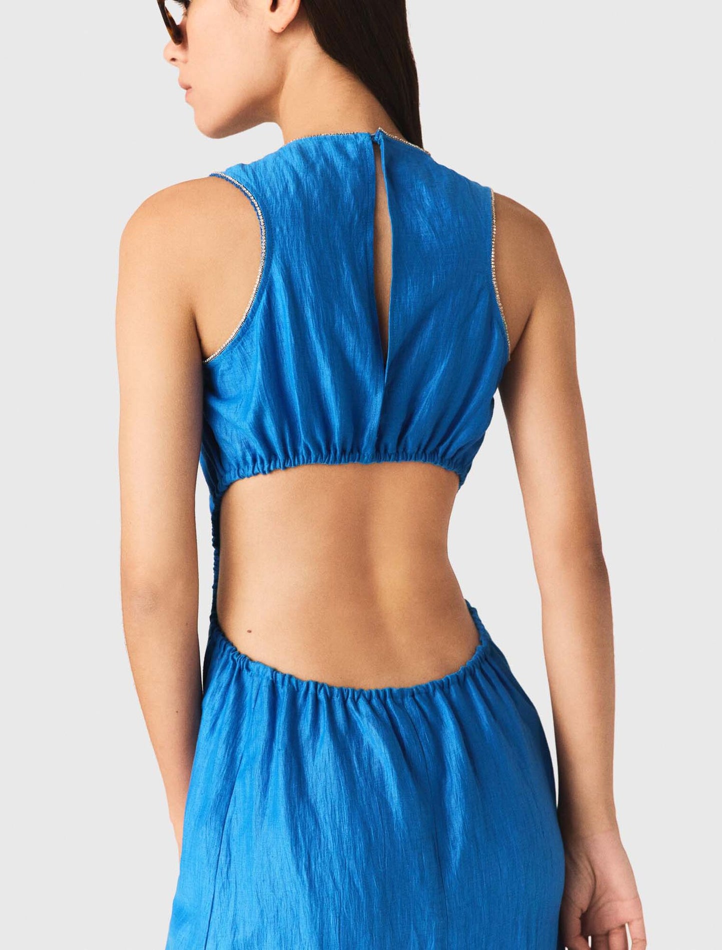 Backless Linen-Blend Midi Dress