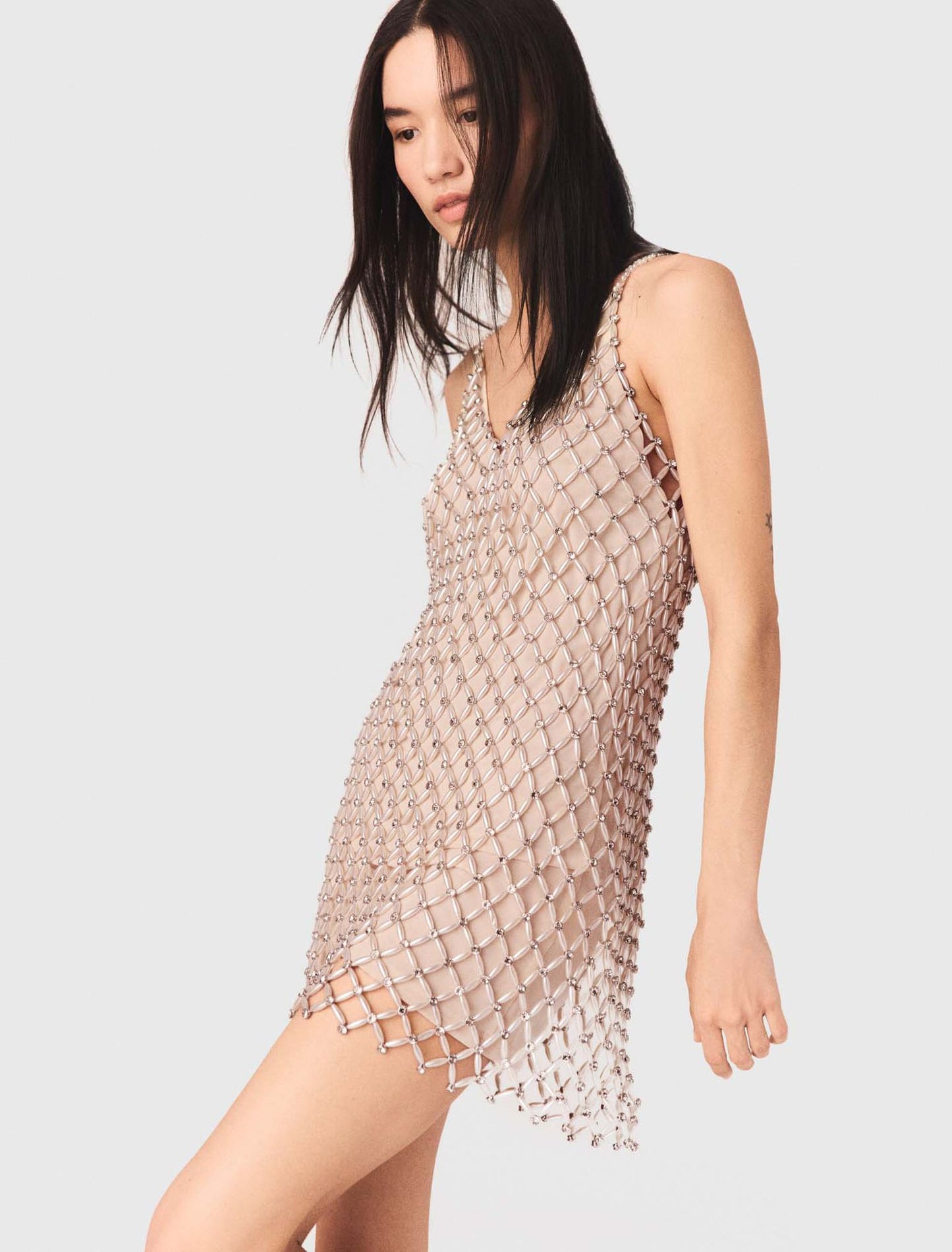 Short Beaded Dress With Lining