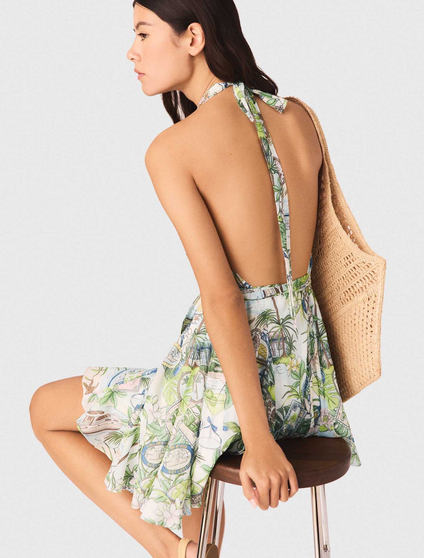 Short Patterned Backless Dress