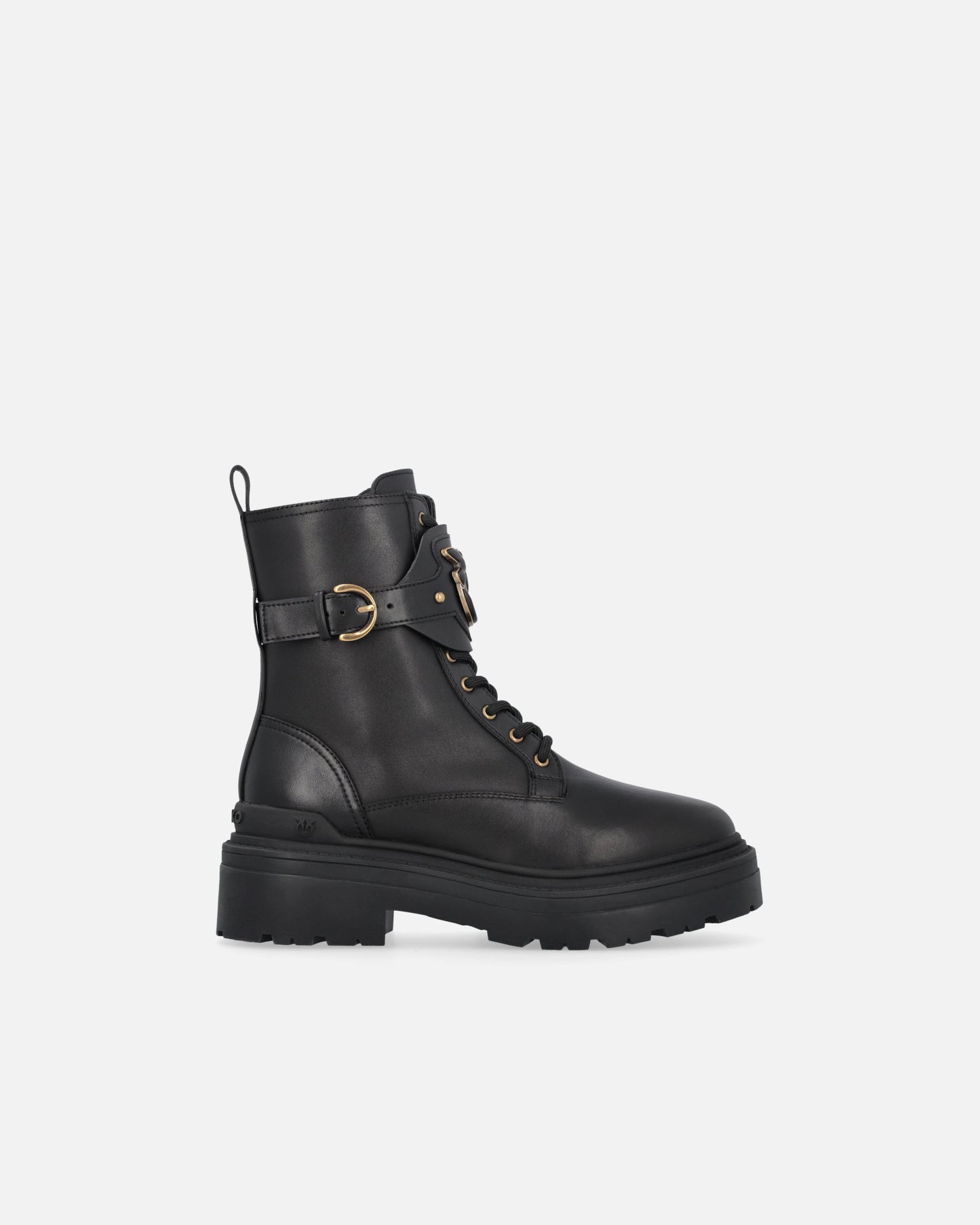 Leather combat boots with branded front strap