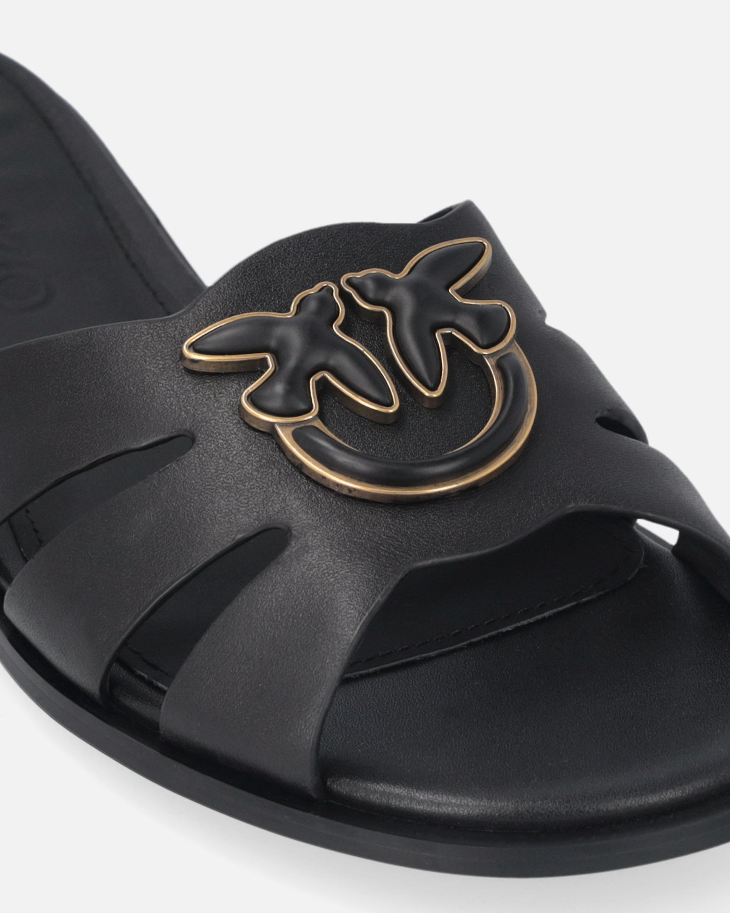 Leather slip-on sandals with Love Birds logo