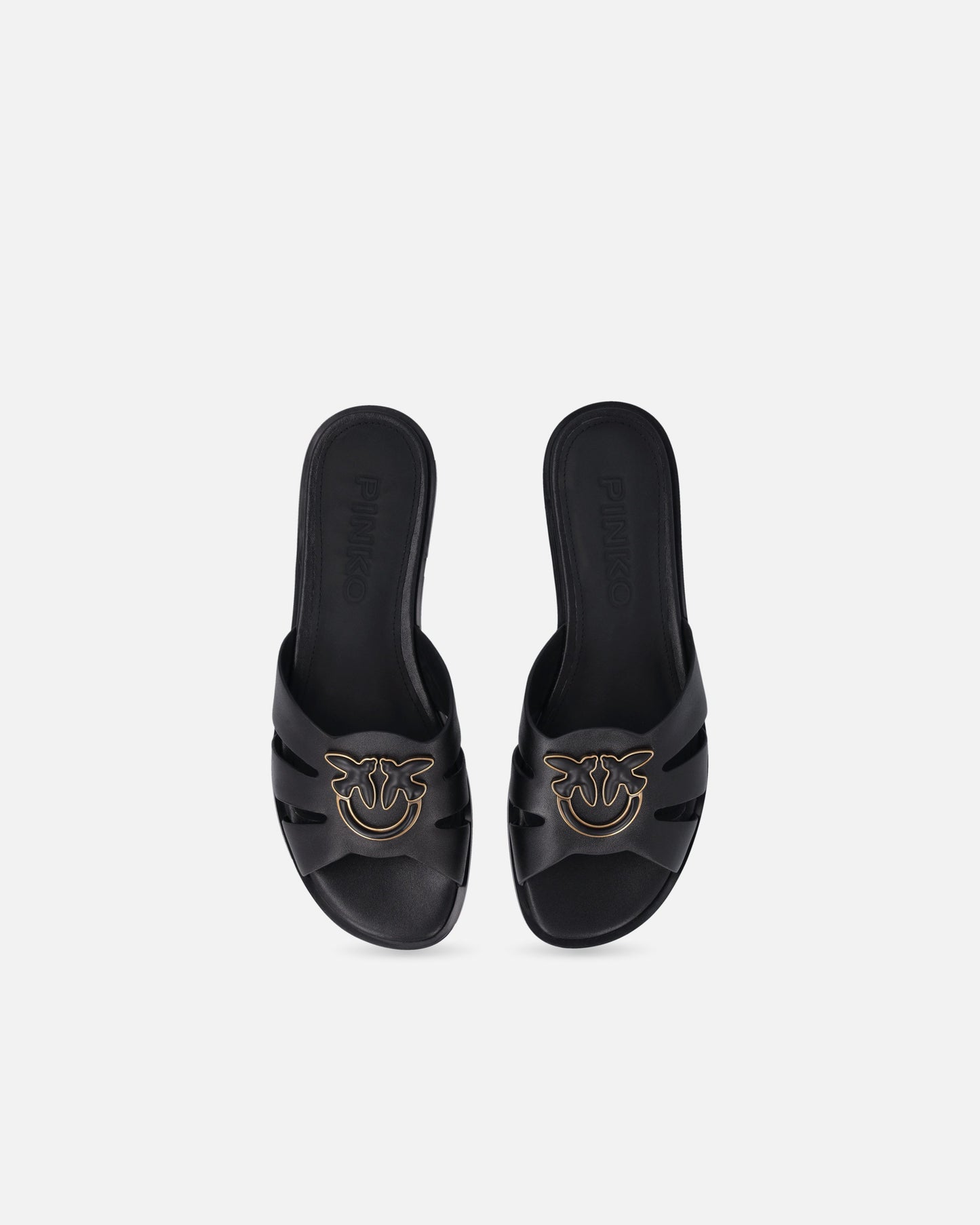 Leather slip-on sandals with Love Birds logo