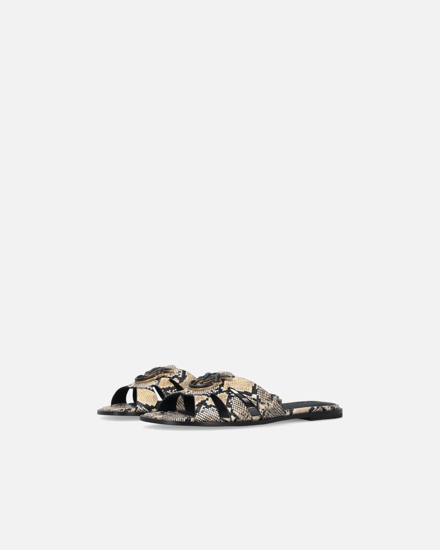 Leather slip-on sandals with python print and Love Birds logo