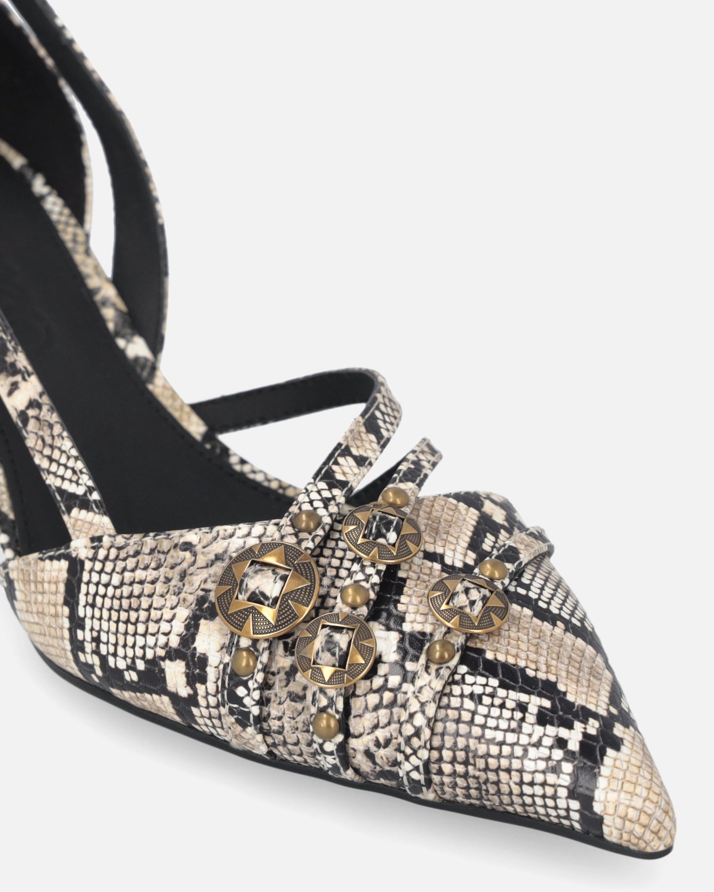 Pumps with python print and jewel studs