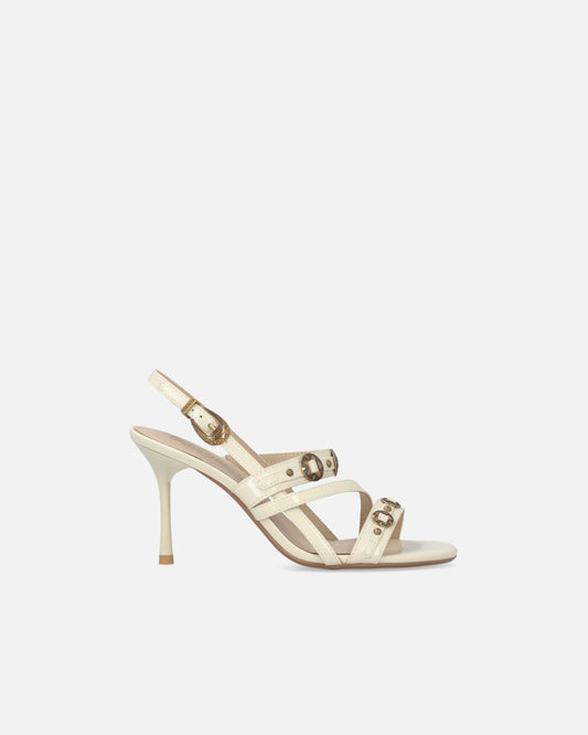 High slingback sandals with straps and studs