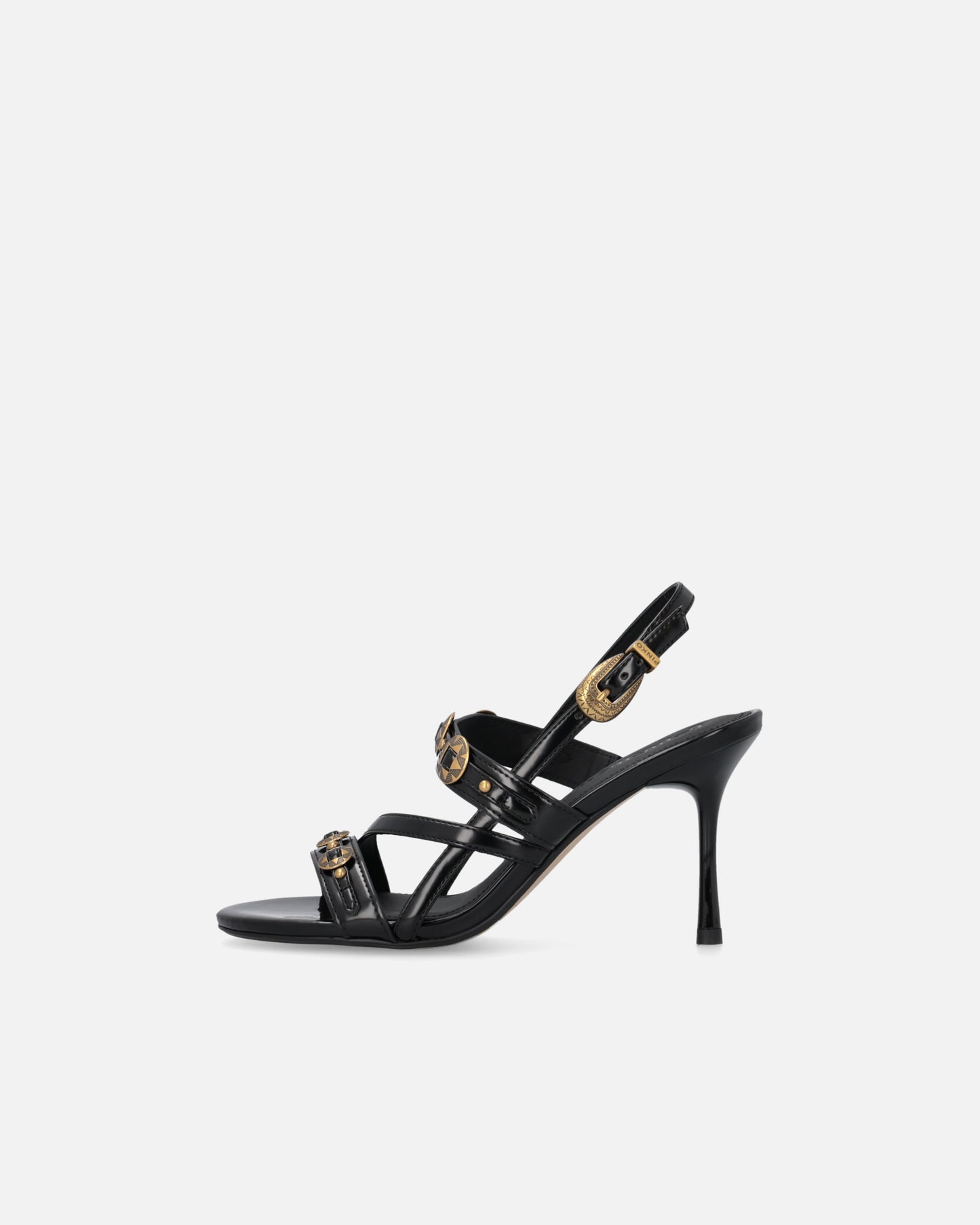 High slingback sandals with straps and studs