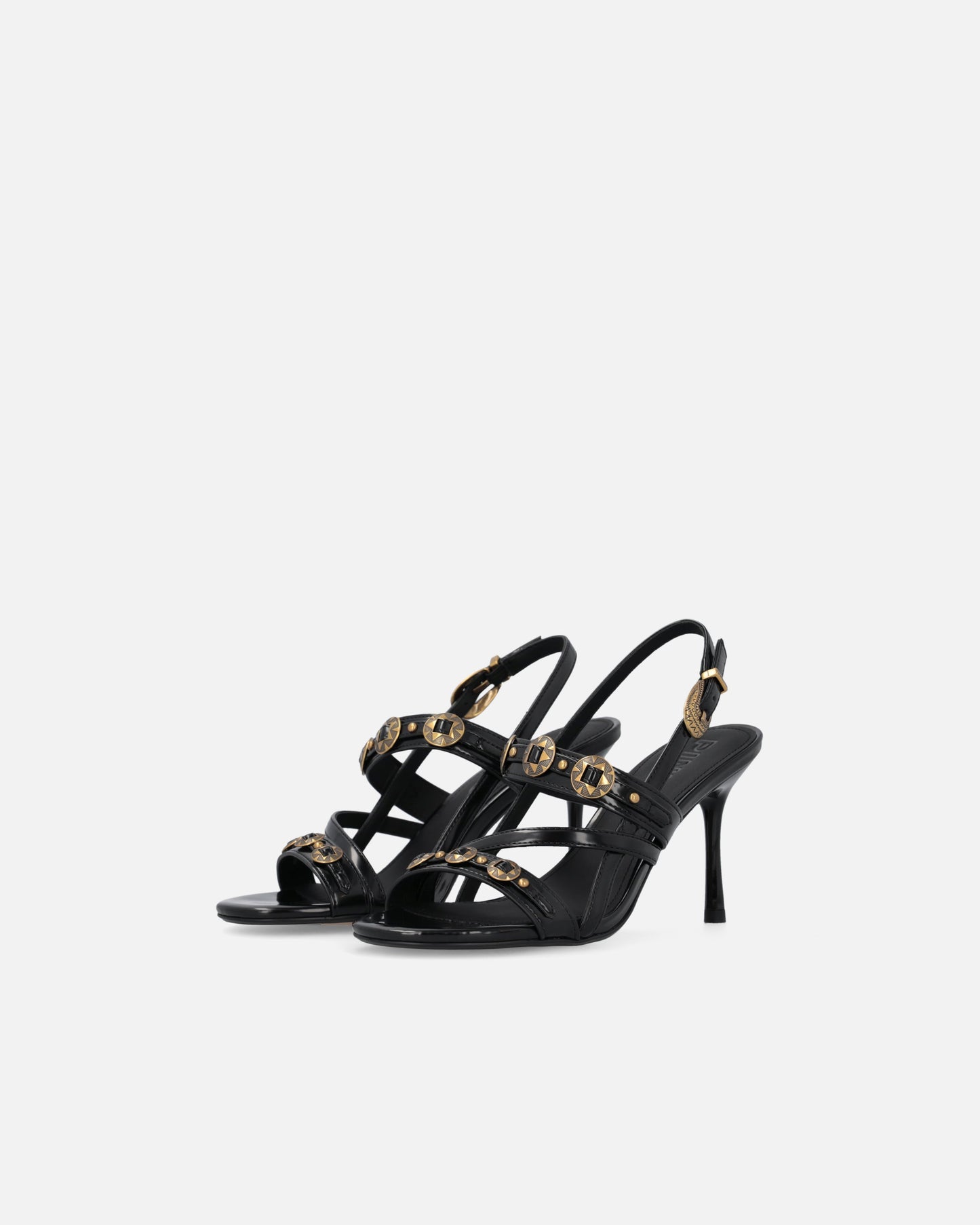 High slingback sandals with straps and studs