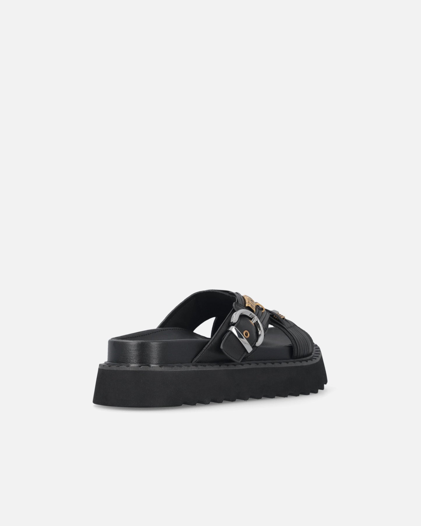 Woven nappa leather slip-on sandals with metallic rings