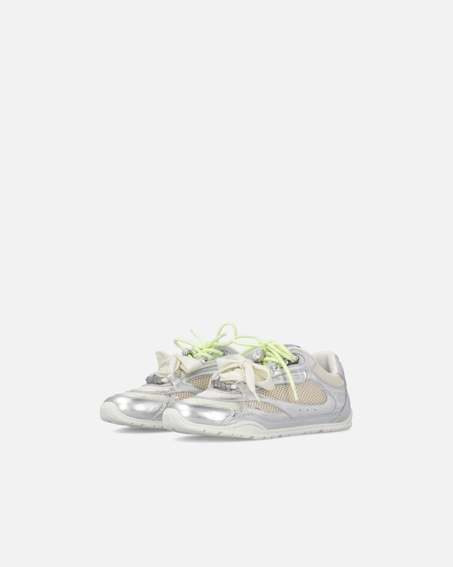 Laminated sneakers with double laces and jewel details