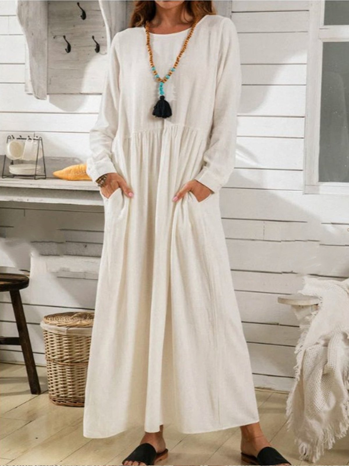 Elegantes Baumwollkleid für Damen in reiner Farbe