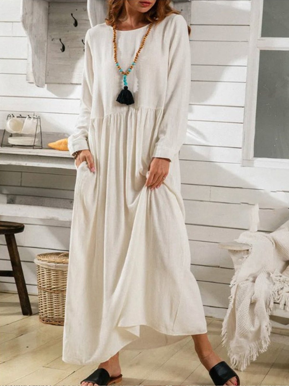 Elegantes Baumwollkleid für Damen in reiner Farbe