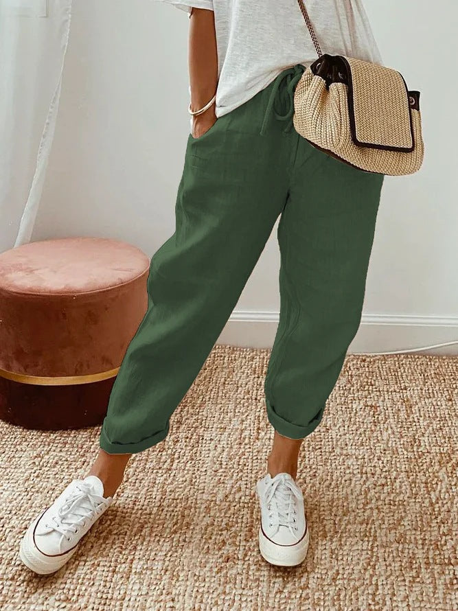 Einfarbige Hosen mit Einsätzen, Taschen und Kordelzug im Casual-Stil