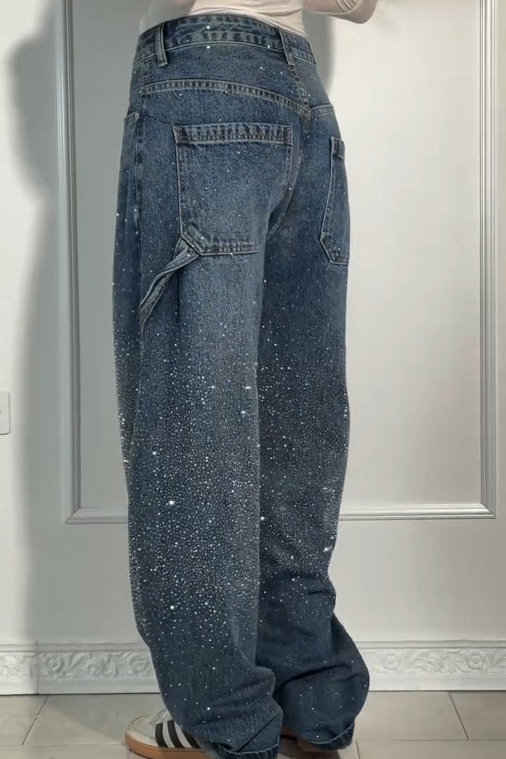 Legere Damen Harem Jeans mit Strasssteinen